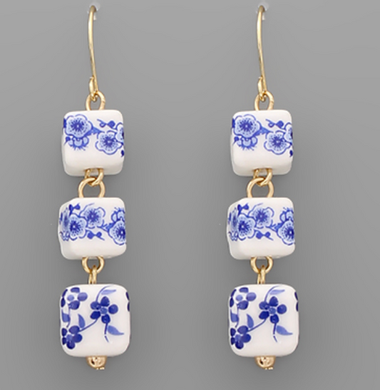 Blue & White Teardrop Earrings