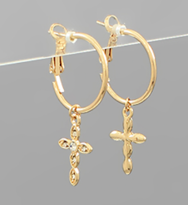 Small Gold Hoops w/ Crosses