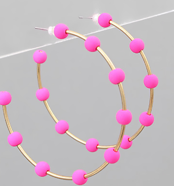 Fuchsia Beaded Hoops