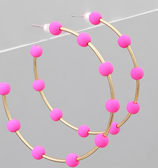 Fuchsia Beaded Hoops