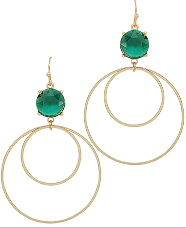 Emerald/Gold Hoop Earrings