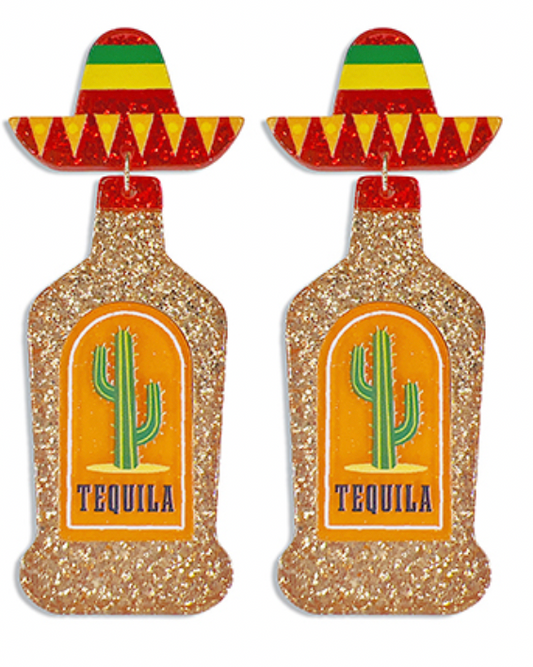 Orange Sombrero Tequila Earrings