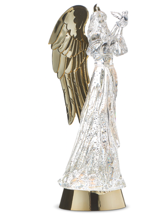 13' Lighted Angel W/ Dove & Gold Swirling Glit