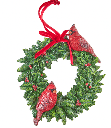 Wreath W/ Cardinal Ornaments