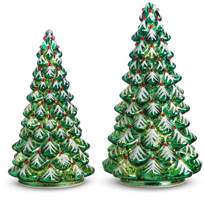 Green Lighted Glass Trees W/ Jewels