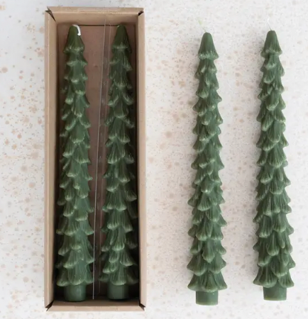 Unscented Tree Shaped Green Candles Set of 2