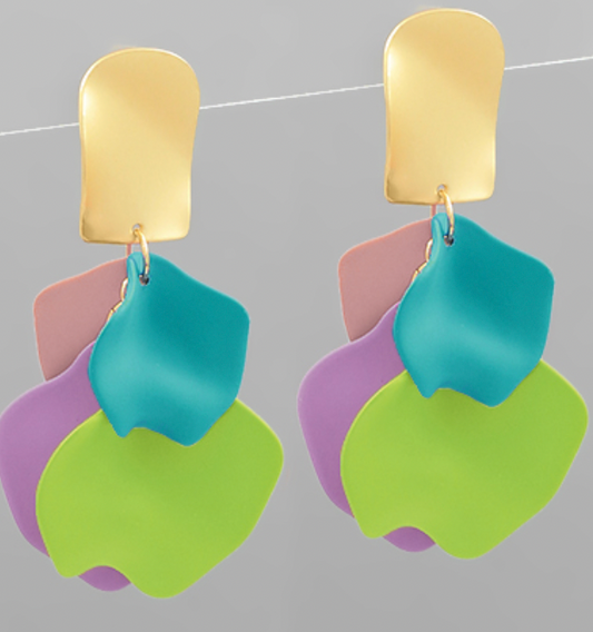 Multi Two Tone Colored Petal Earrings