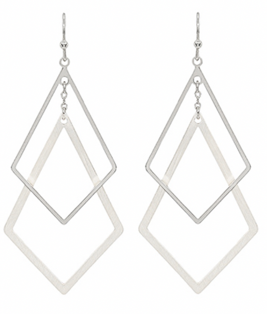 Matte Silver Double Diamond Earrings