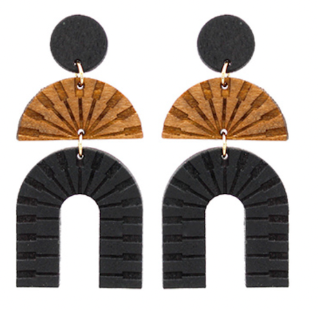 Black Wood Engraved Arch Drop Earrings