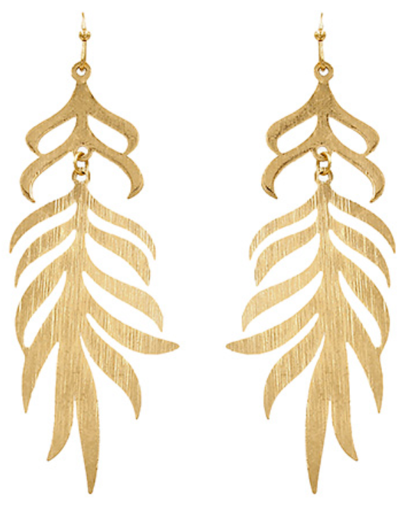 Gold Textured Leaves Drop Earrings