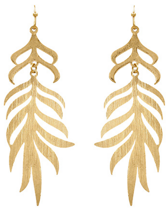 Gold Textured Leaves Drop Earrings