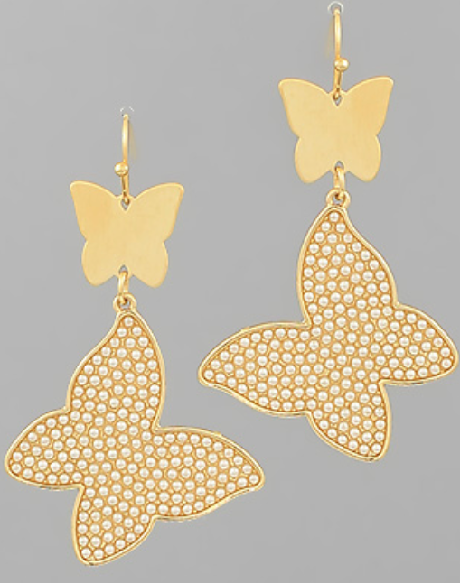 Pearl Bead Butterfly Drop Earrings