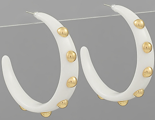 Gold Studded Open Hoops