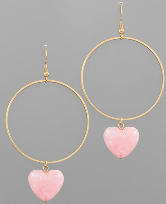 Pink Heart Dangle Earrings