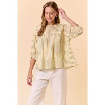 Doe and Rae Yellow Striped Blouse