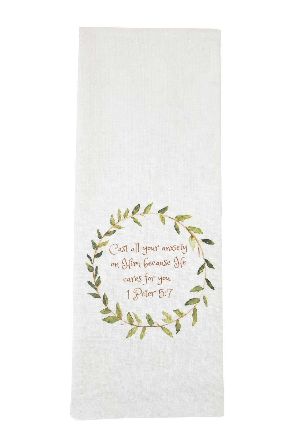 Scripture Wreath Tea Towel – 1 Peter 5:7