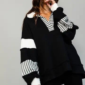 Bucket List Color-Block Collared Loose Fit Top