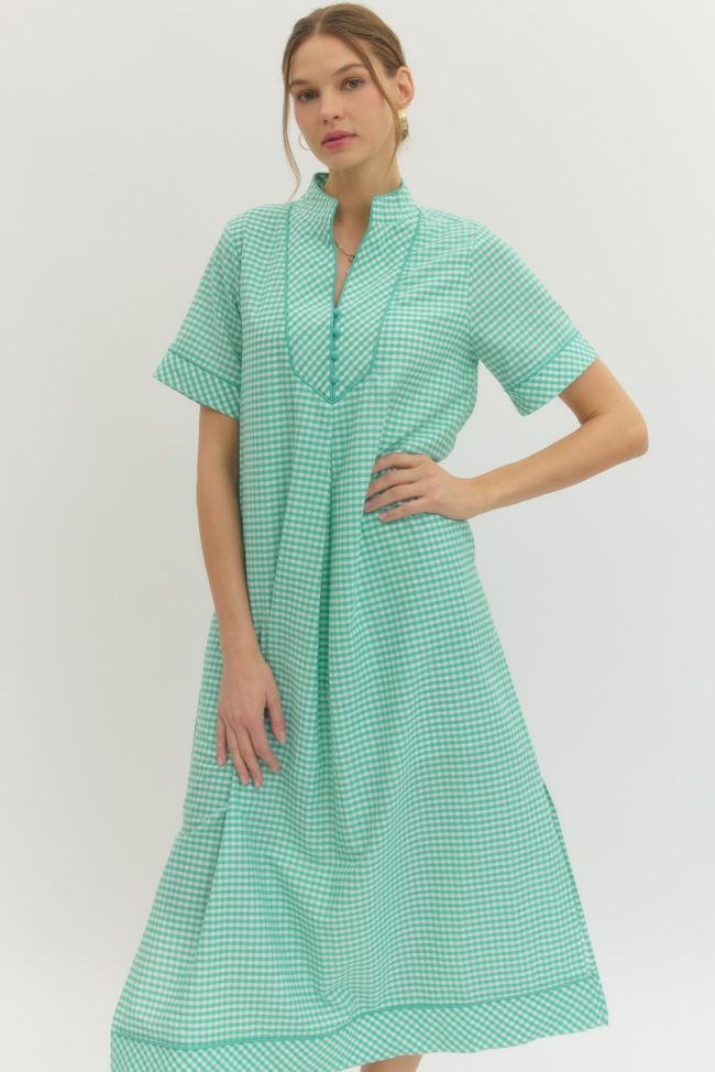 Entro Mint Checkered Long Dress