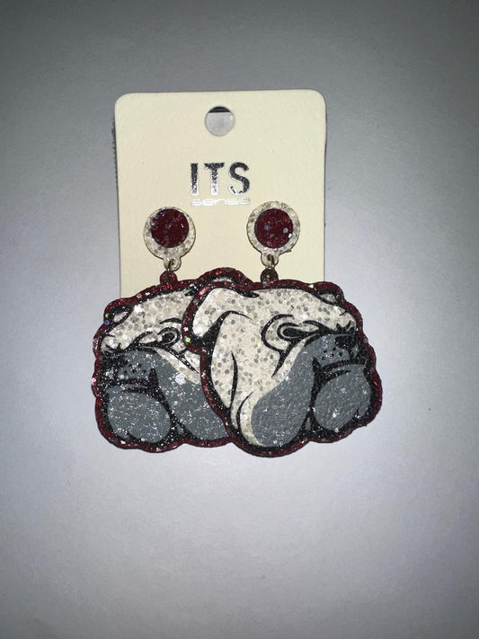 White GA Bulldogs Earrings