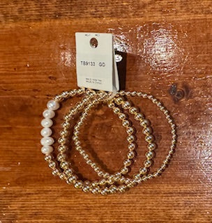 Gold Beaded Bracelets Set with Pearls