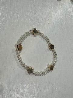 Pearl Beaded Bracelet With Gold Cross