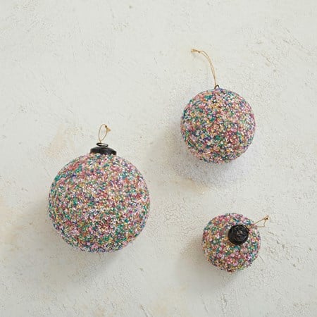 Creative Co-op 4" Round Gass Ball With Sequins